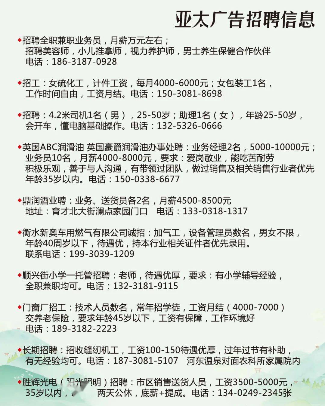 水东乡最新招聘信息汇总